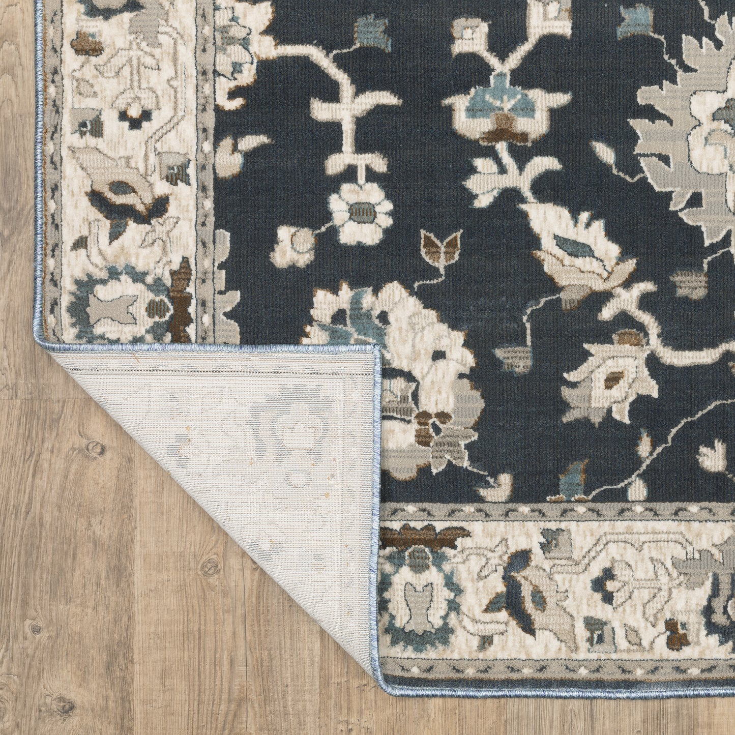 Ellington Floral Blue/ Beige Oriental Cut Pile Rug