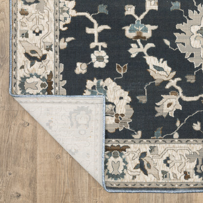 Ellington Floral Blue/ Beige Oriental Cut Pile Rug