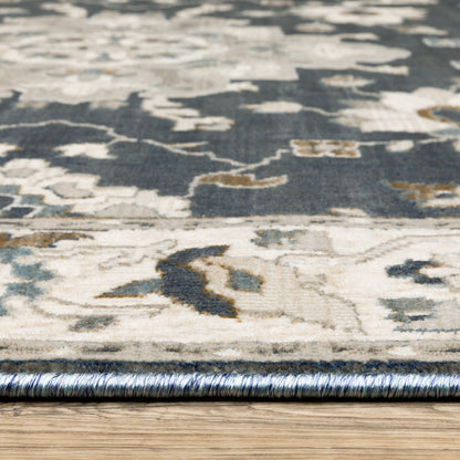 Ellington Floral Blue/ Beige Oriental Cut Pile Rug