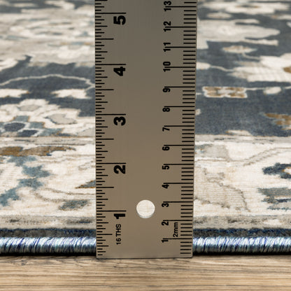 Ellington Floral Blue/ Beige Oriental Cut Pile Rug