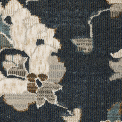 Ellington Floral Blue/ Beige Oriental Cut Pile Rug