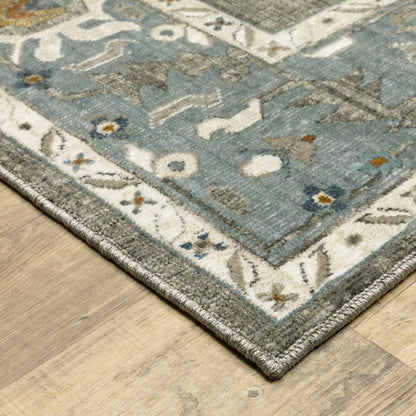 Ellington Floral Grey/ Blue Oriental Cut Pile Rug