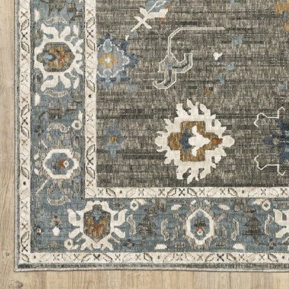 Ellington Floral Grey/ Blue Oriental Cut Pile Rug