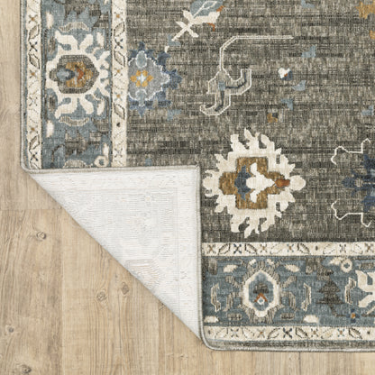 Ellington Floral Grey/ Blue Oriental Cut Pile Rug