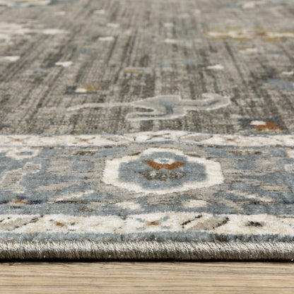 Ellington Floral Grey/ Blue Oriental Cut Pile Rug