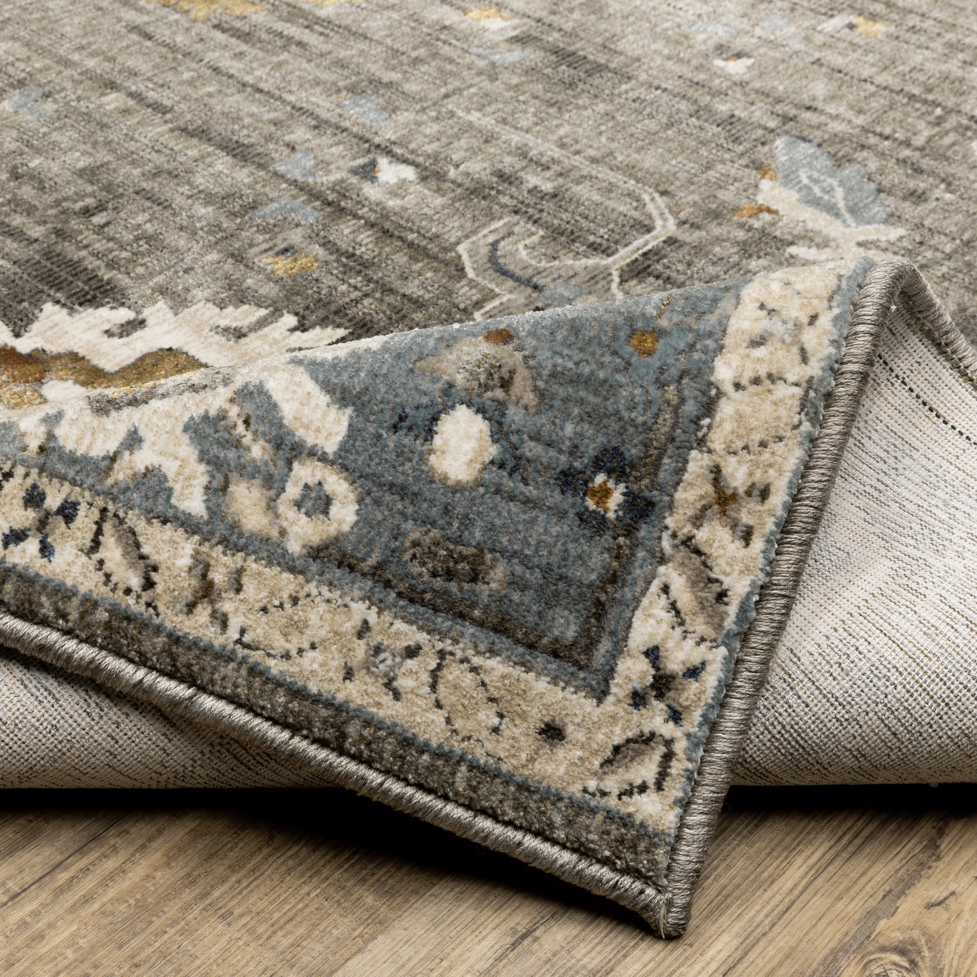 Ellington Floral Grey/ Blue Oriental Cut Pile Rug
