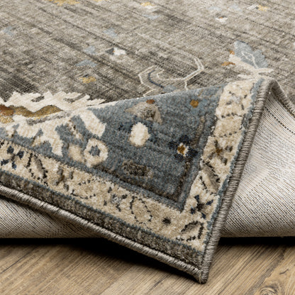 Ellington Floral Grey/ Blue Oriental Cut Pile Rug