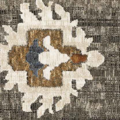 Ellington Floral Grey/ Blue Oriental Cut Pile Rug