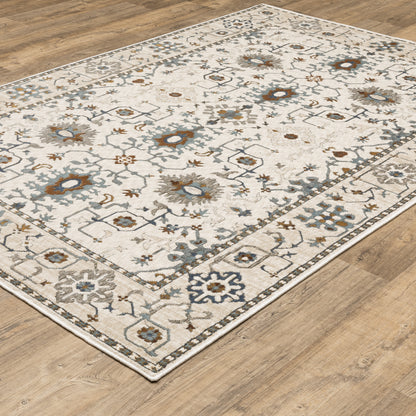 Ellington Floral Ivory/ Blue Oriental Cut Pile Rug