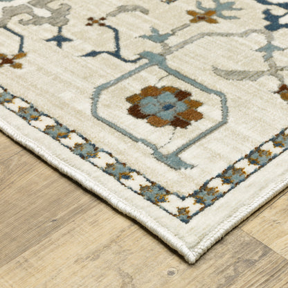 Ellington Floral Ivory/ Blue Oriental Cut Pile Rug