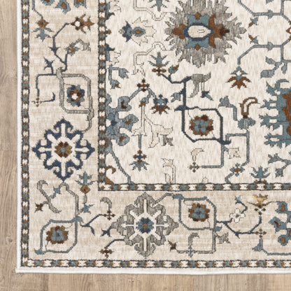 Ellington Floral Ivory/ Blue Oriental Cut Pile Rug