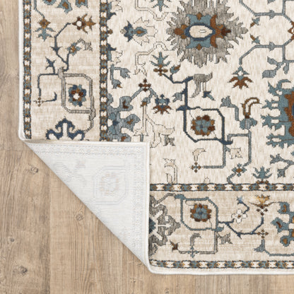 Ellington Floral Ivory/ Blue Oriental Cut Pile Rug