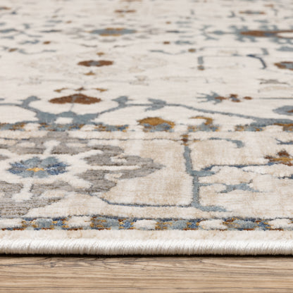 Ellington Floral Ivory/ Blue Oriental Cut Pile Rug