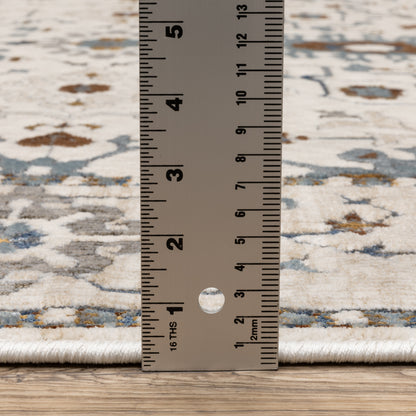 Ellington Floral Ivory/ Blue Oriental Cut Pile Rug