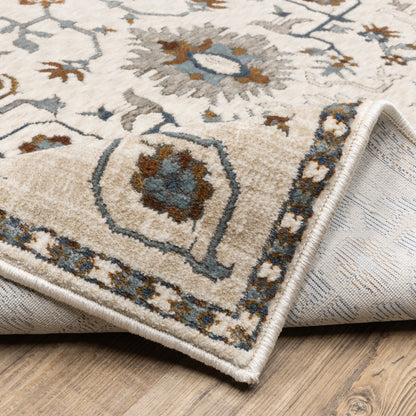 Ellington Floral Ivory/ Blue Oriental Cut Pile Rug