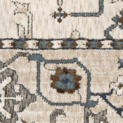 Ellington Floral Ivory/ Blue Oriental Cut Pile Rug