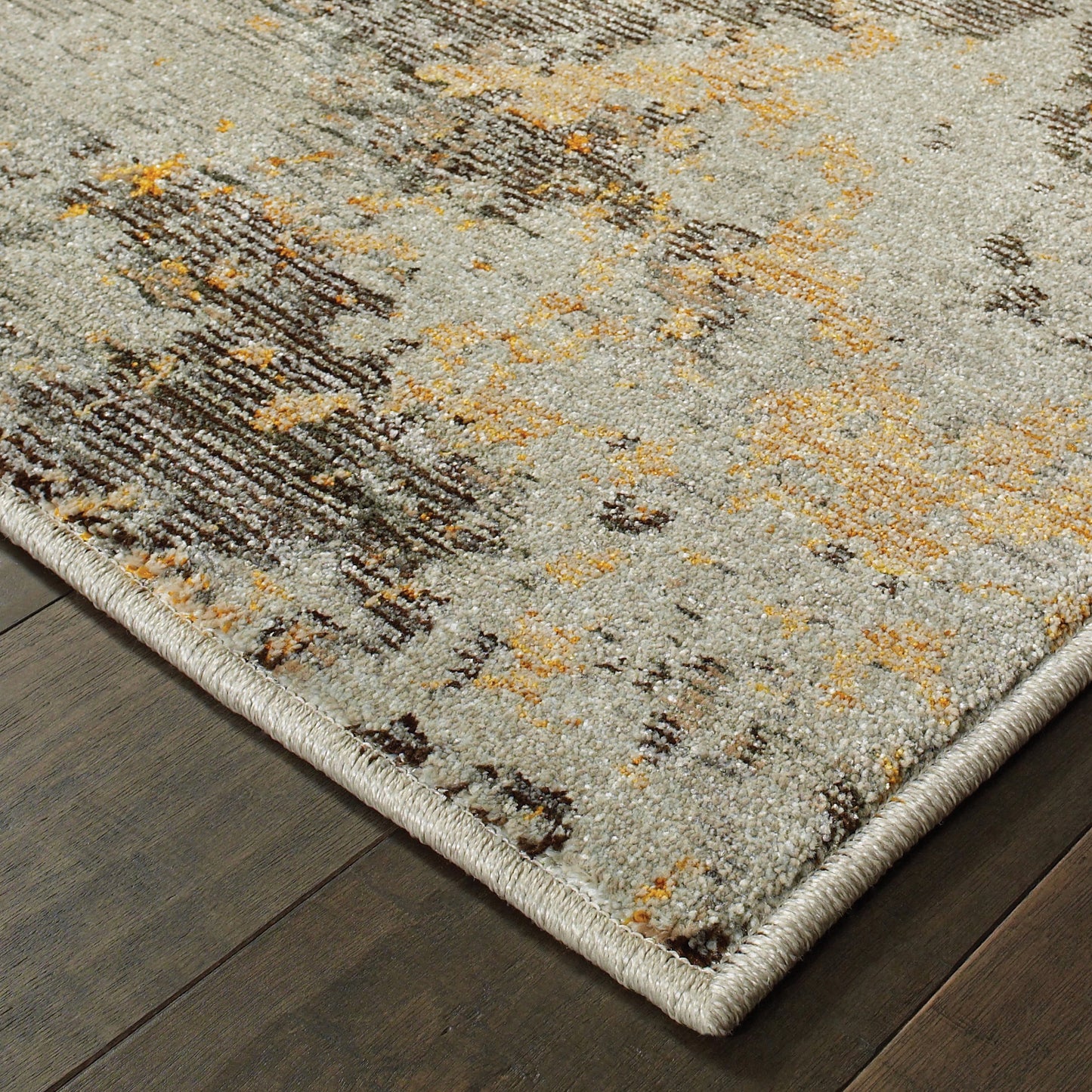 Evolution Abstract Grey/ Gold Cut Pile Rug