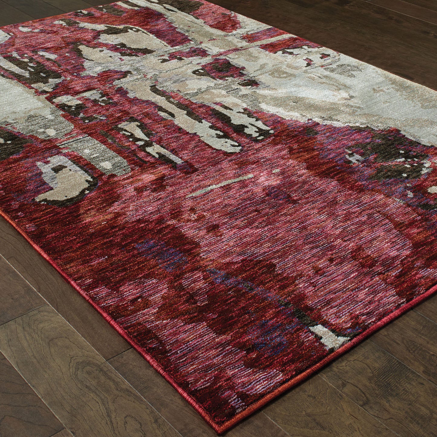 Evolution Abstract Red/ Beige Cut Pile Rug