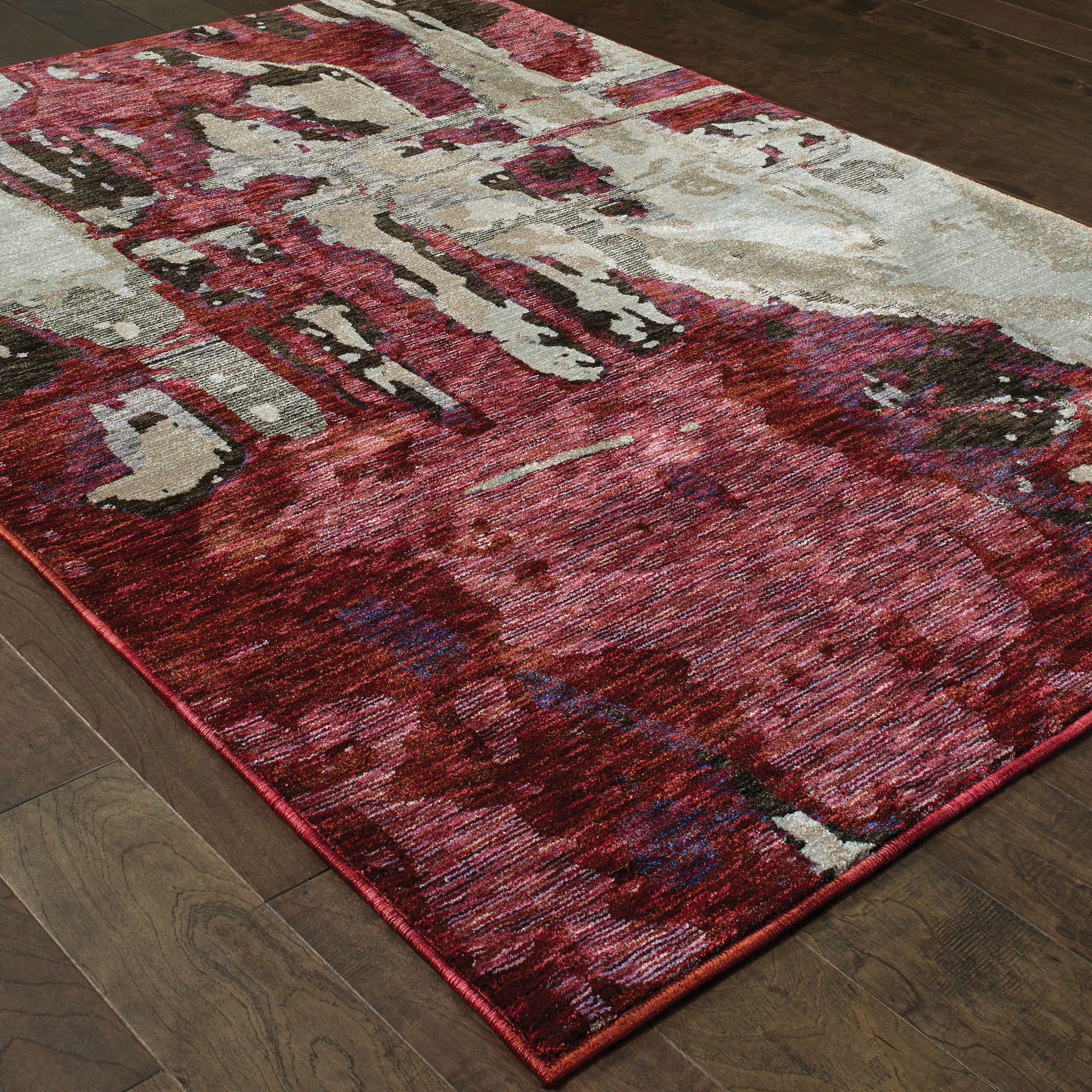 Evolution Abstract Red/ Beige Cut Pile Rug