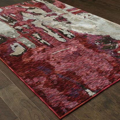 Evolution Abstract Red/ Beige Cut Pile Rug