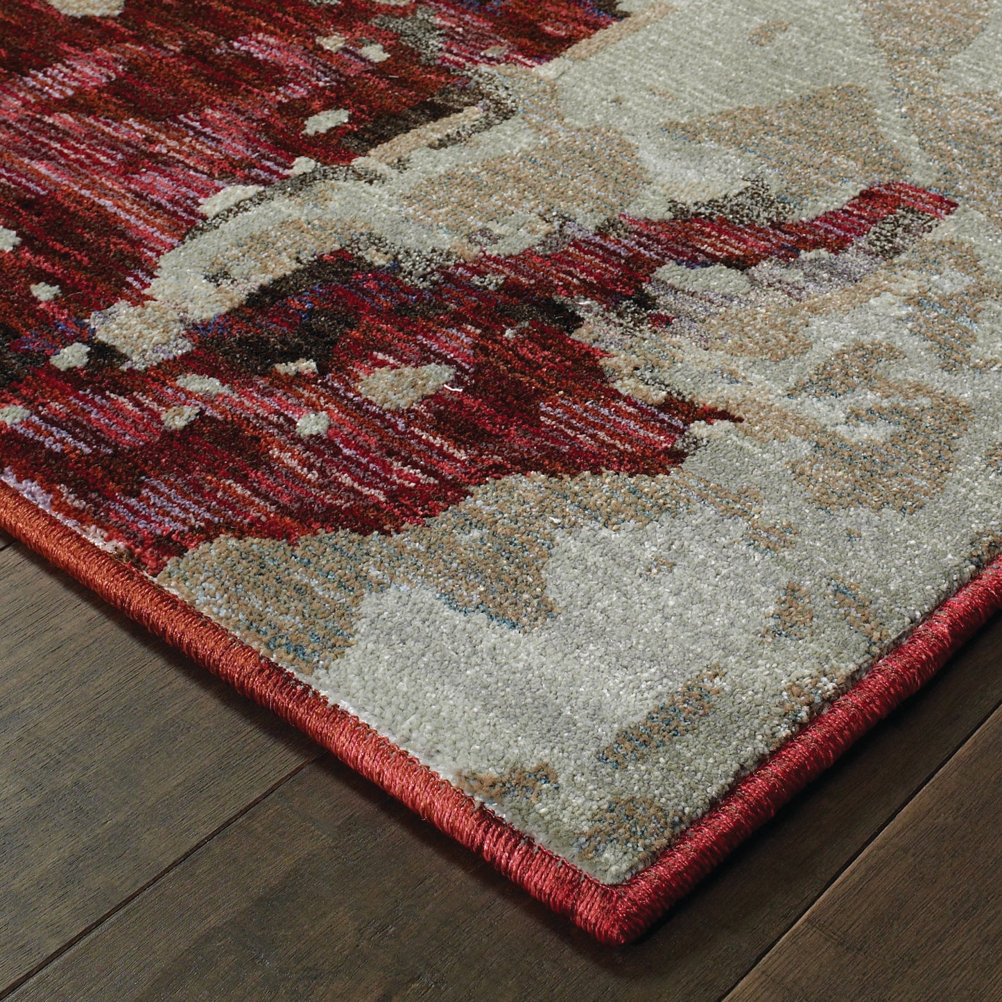 Evolution Abstract Red/ Beige Cut Pile Rug