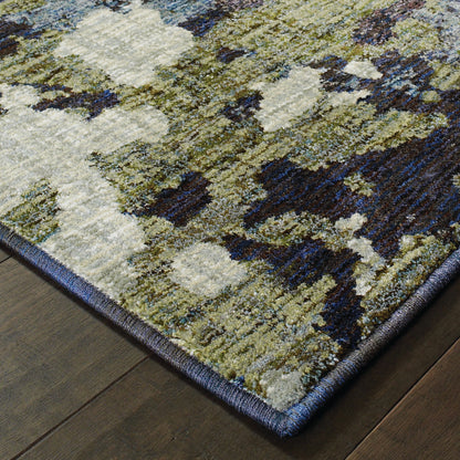 Evolution Abstract Navy/ Green Cut Pile Rug