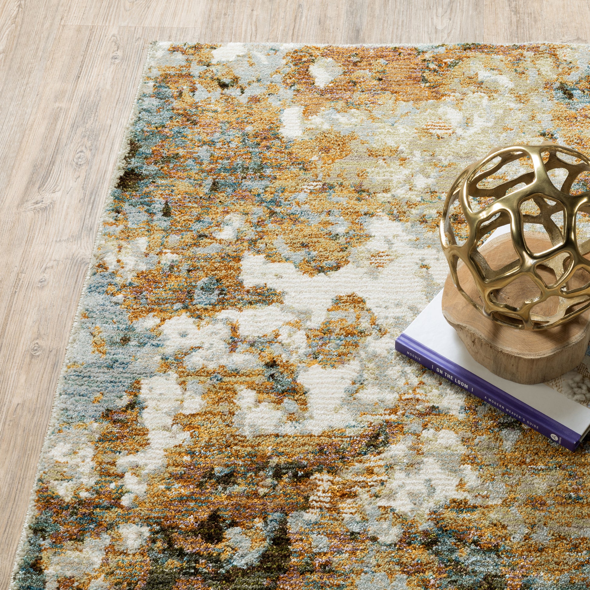 Evolution Abstract Gold/ Beige Cut Pile Rug