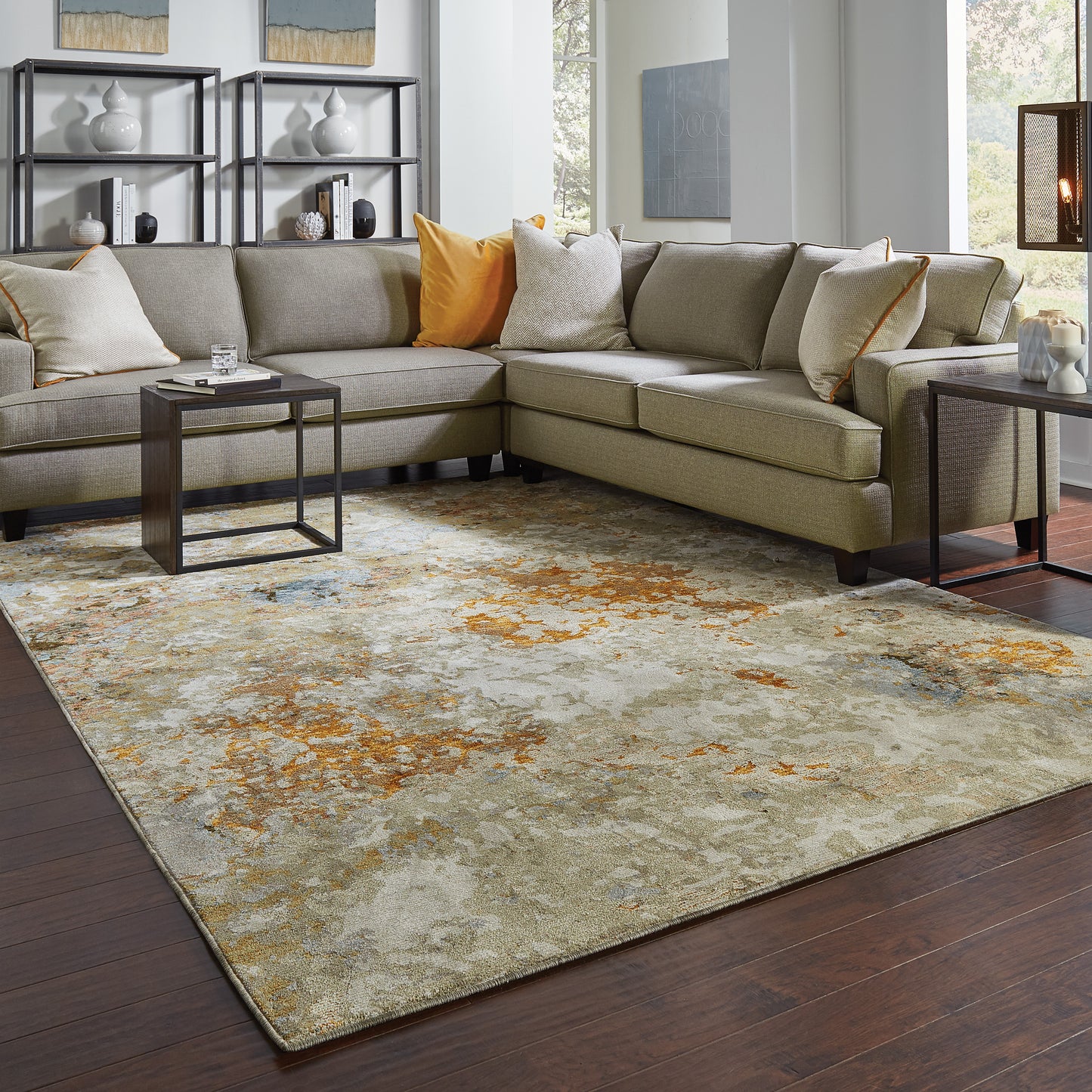 Evolution Abstract Gold/ Beige Cut Pile Rug