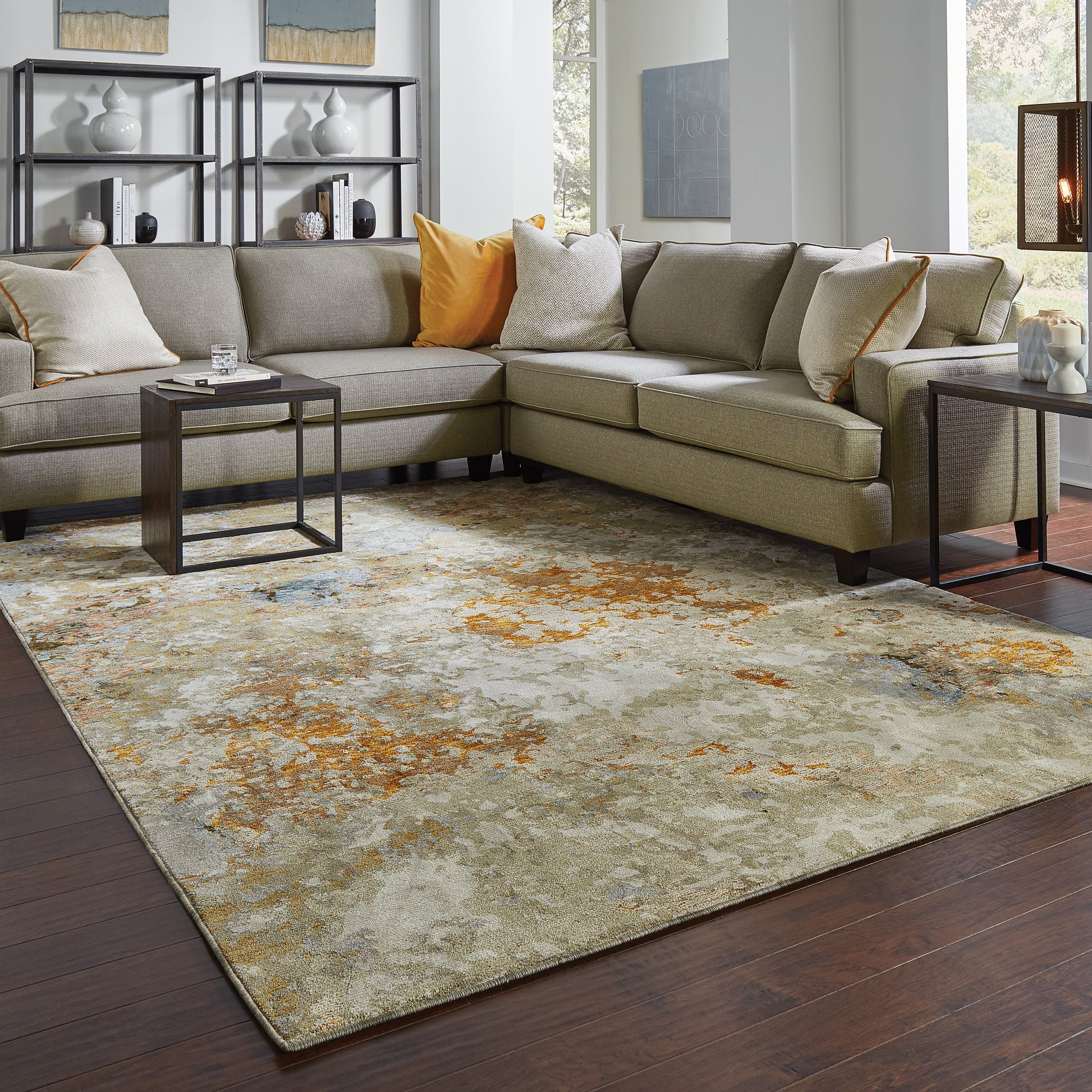 Evolution Abstract Gold/ Beige Cut Pile Rug