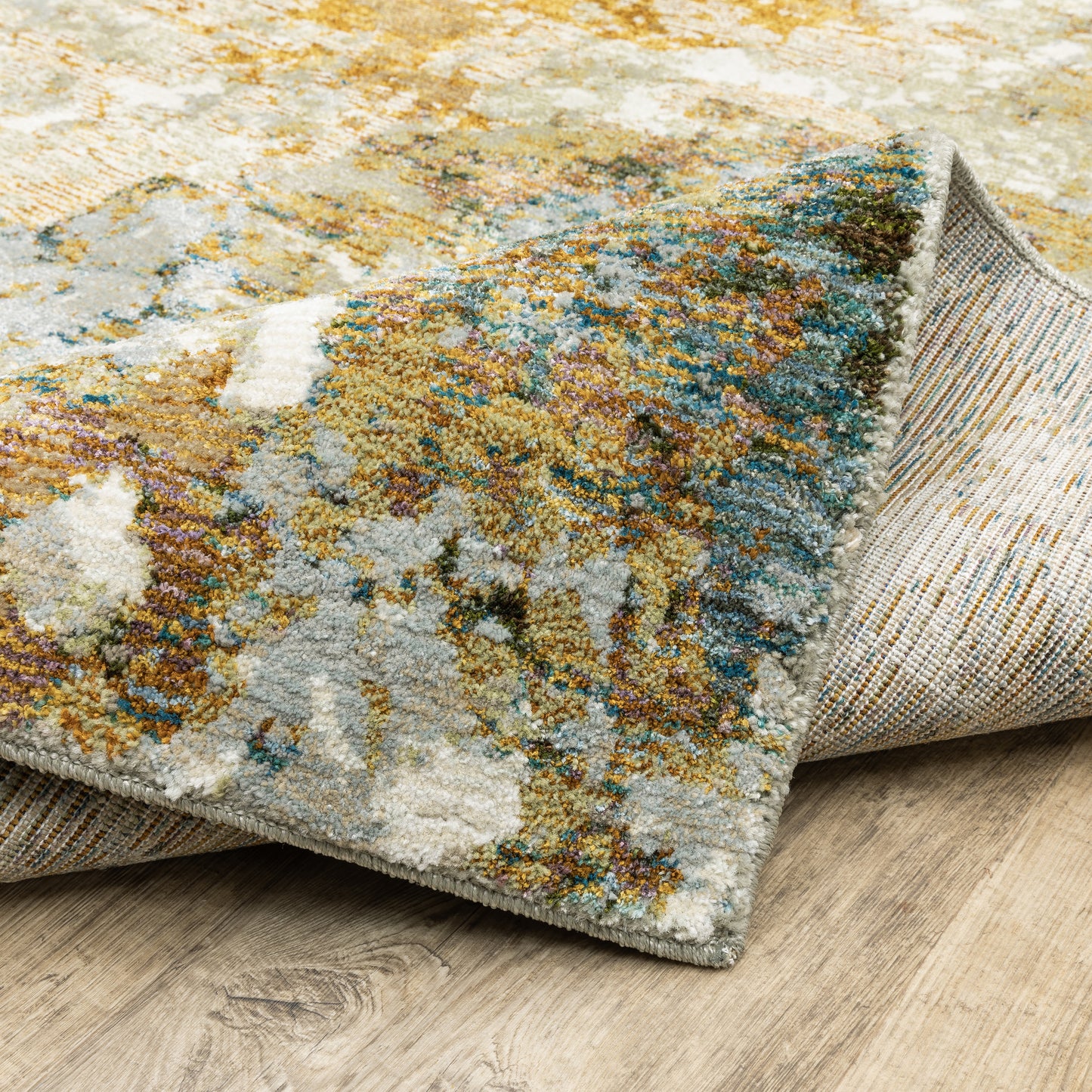 Evolution Abstract Gold/ Beige Cut Pile Rug