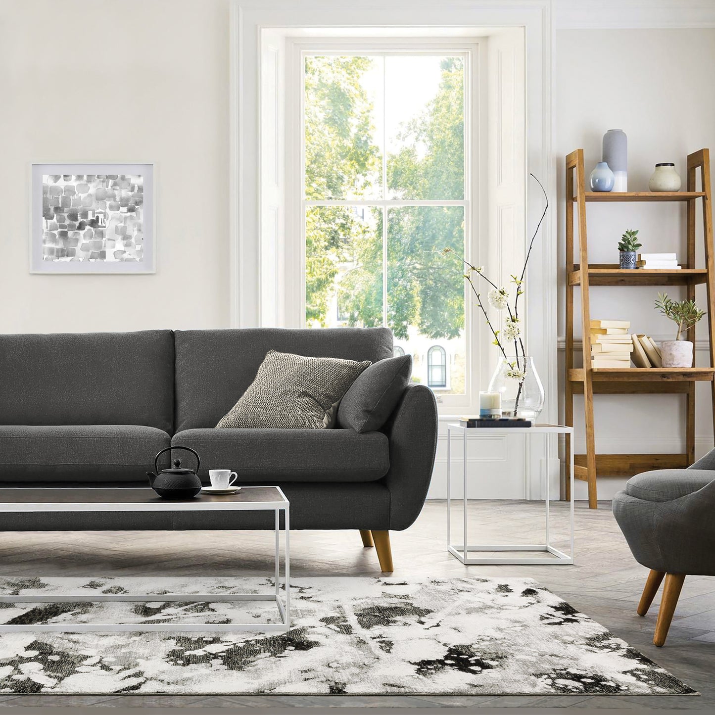 Evolution Abstract Charcoal/ White Cut Pile Rug