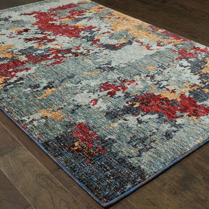 Evolution Abstract Blue/ Red Cut Pile Rug
