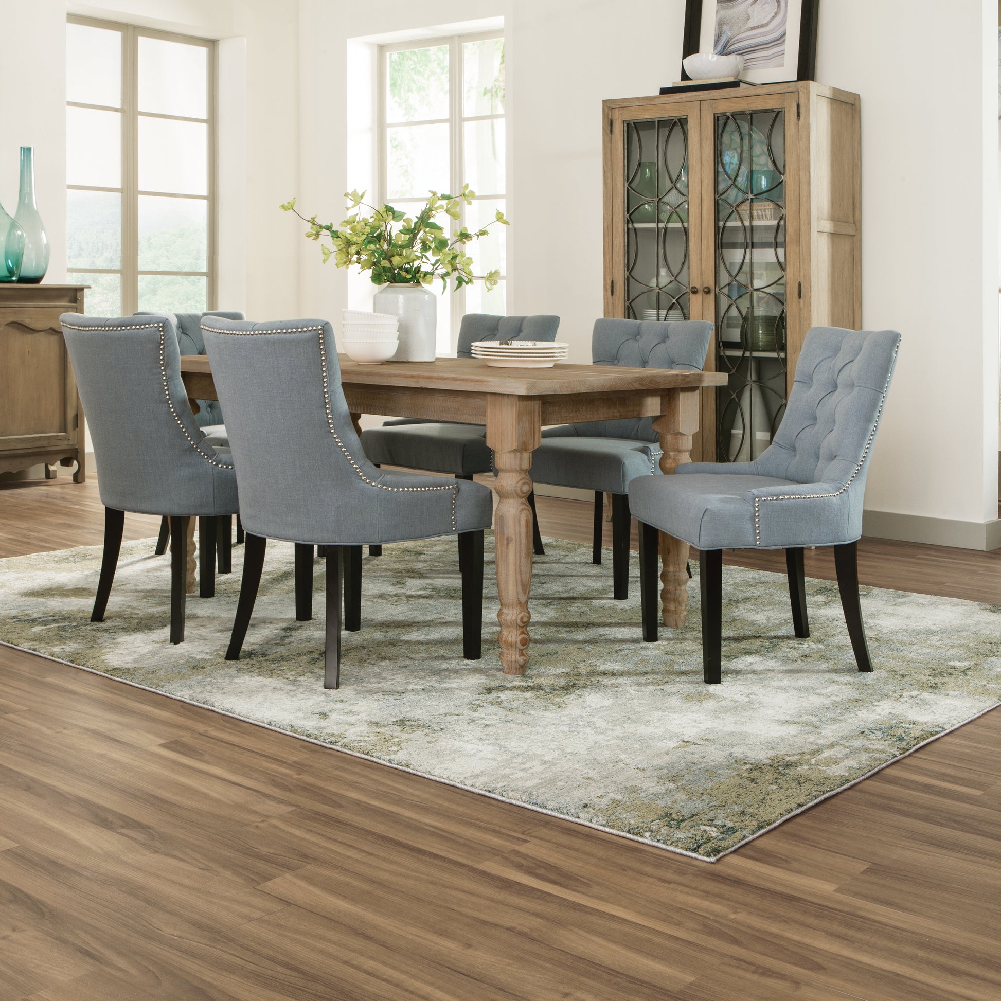 Evolution Abstract Blue/ Green Cut Pile Rug