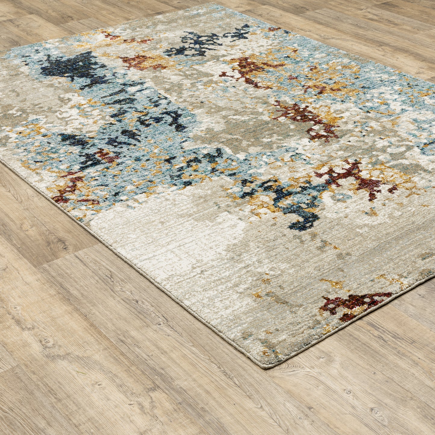Evolution Abstract Beige/ Blue Cut Pile Rug
