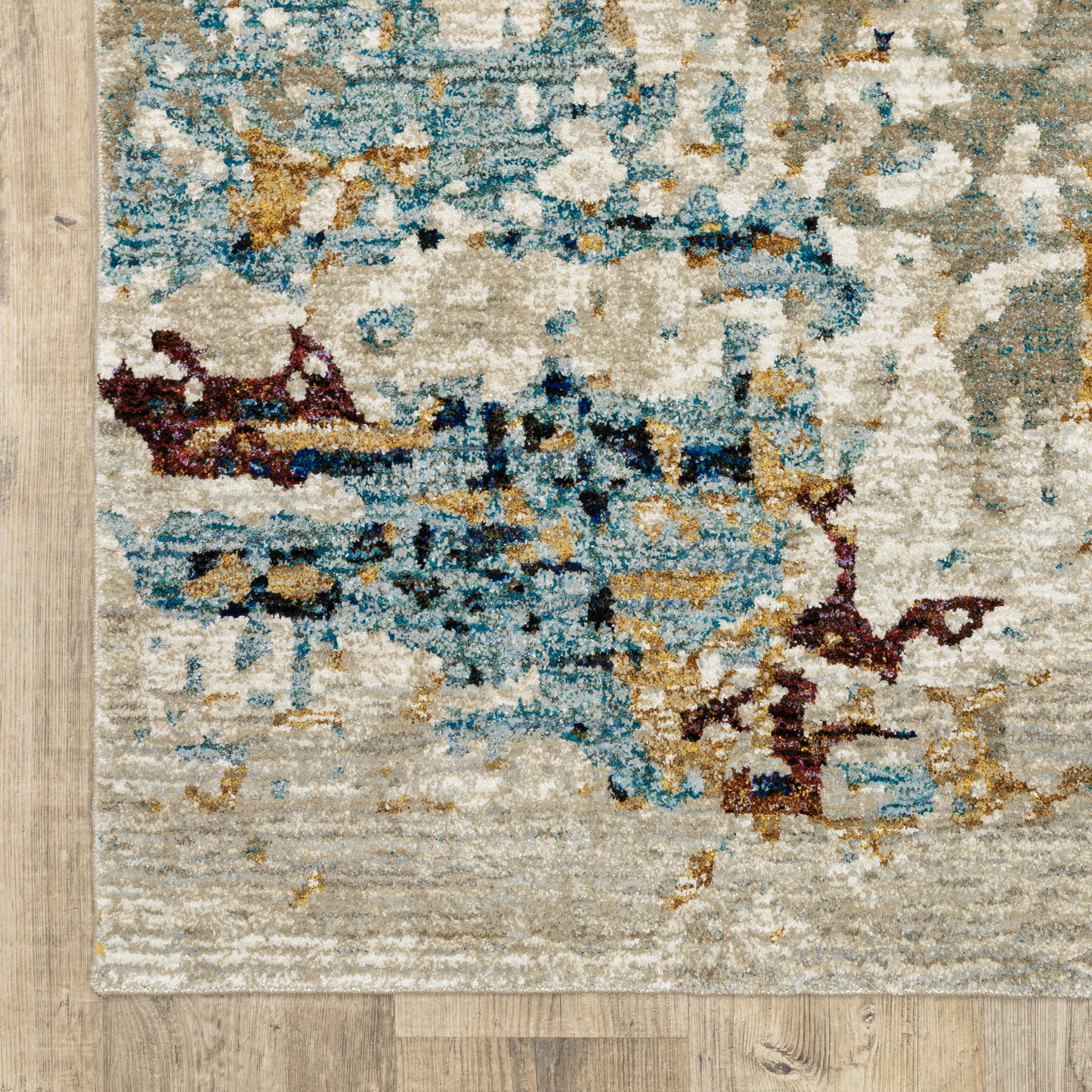Evolution Abstract Beige/ Blue Cut Pile Rug