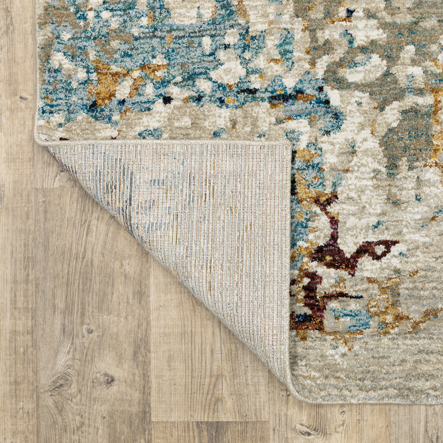 Evolution Abstract Beige/ Blue Cut Pile Rug