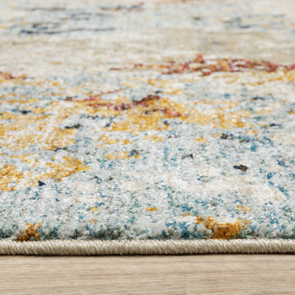Evolution Abstract Beige/ Blue Cut Pile Rug