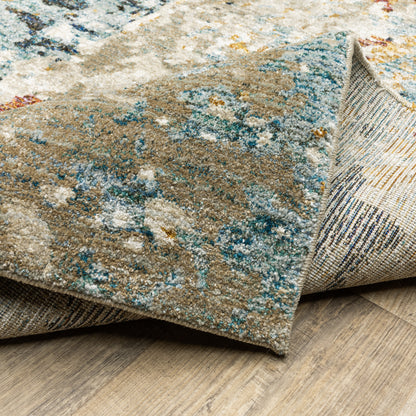 Evolution Abstract Beige/ Blue Cut Pile Rug