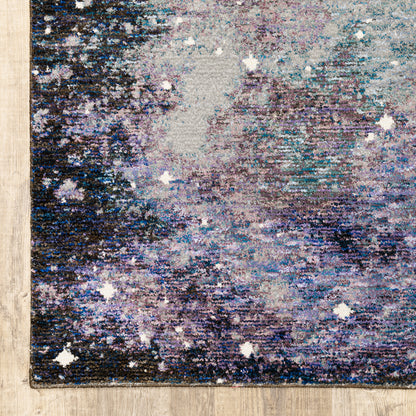 Evolution Abstract Midnight/ Purple Cut Pile Rug