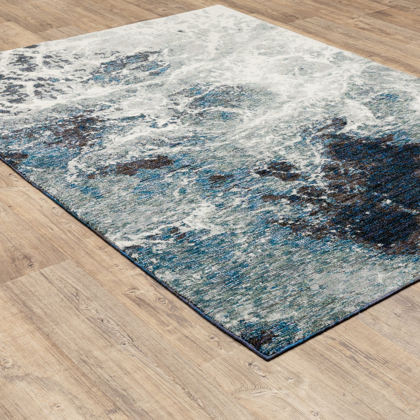 Evolution Abstract Blue/ Ivory Cut Pile Rug