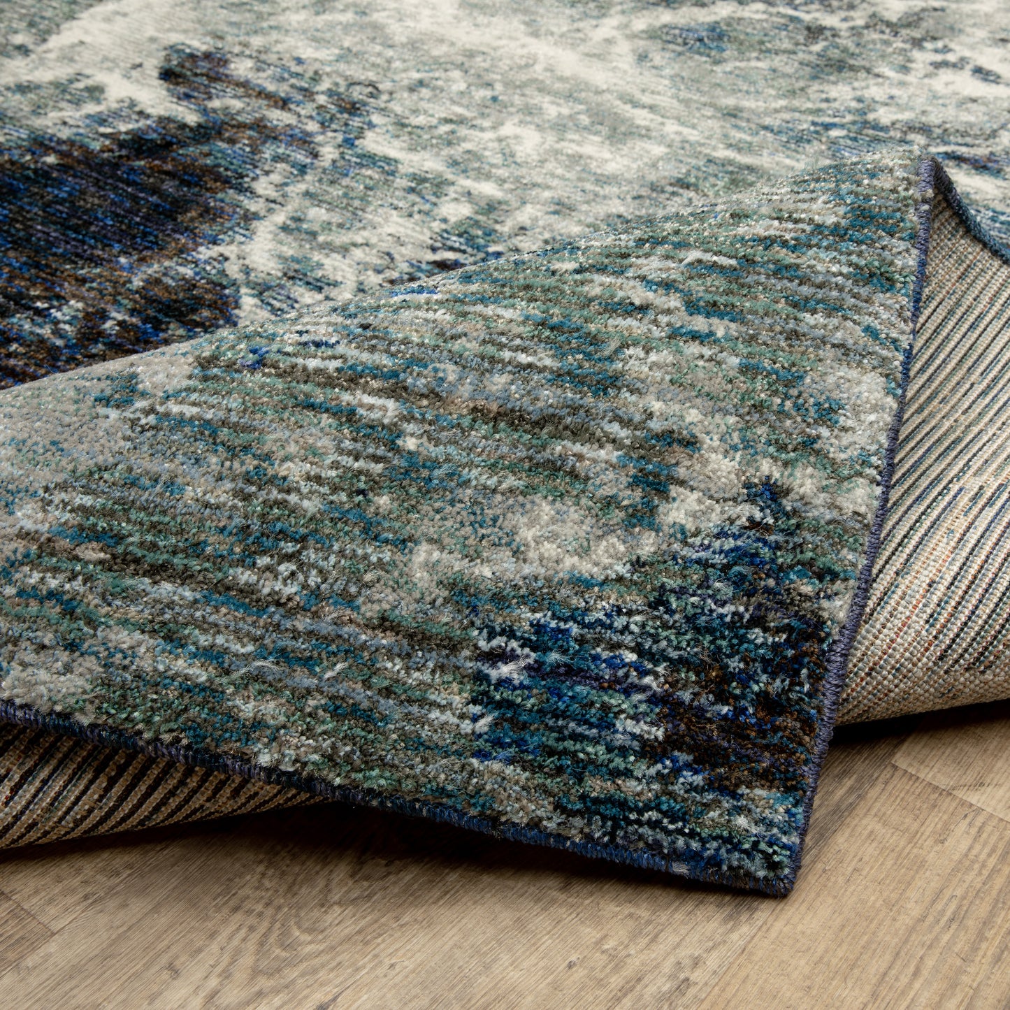 Evolution Abstract Blue/ Ivory Cut Pile Rug