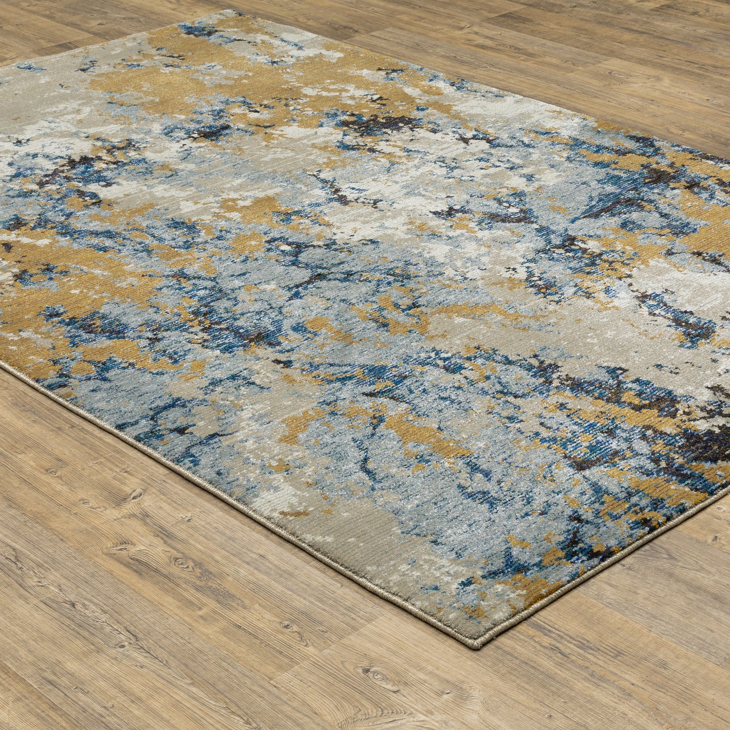 Evolution Abstract Blue/ Gold Cut Pile Rug