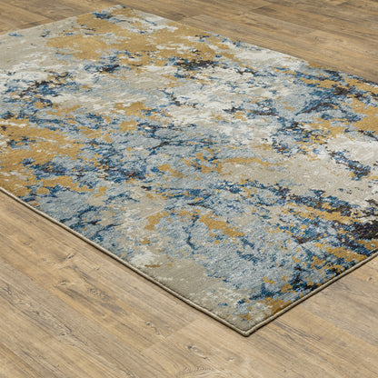 Evolution Abstract Blue/ Gold Cut Pile Rug