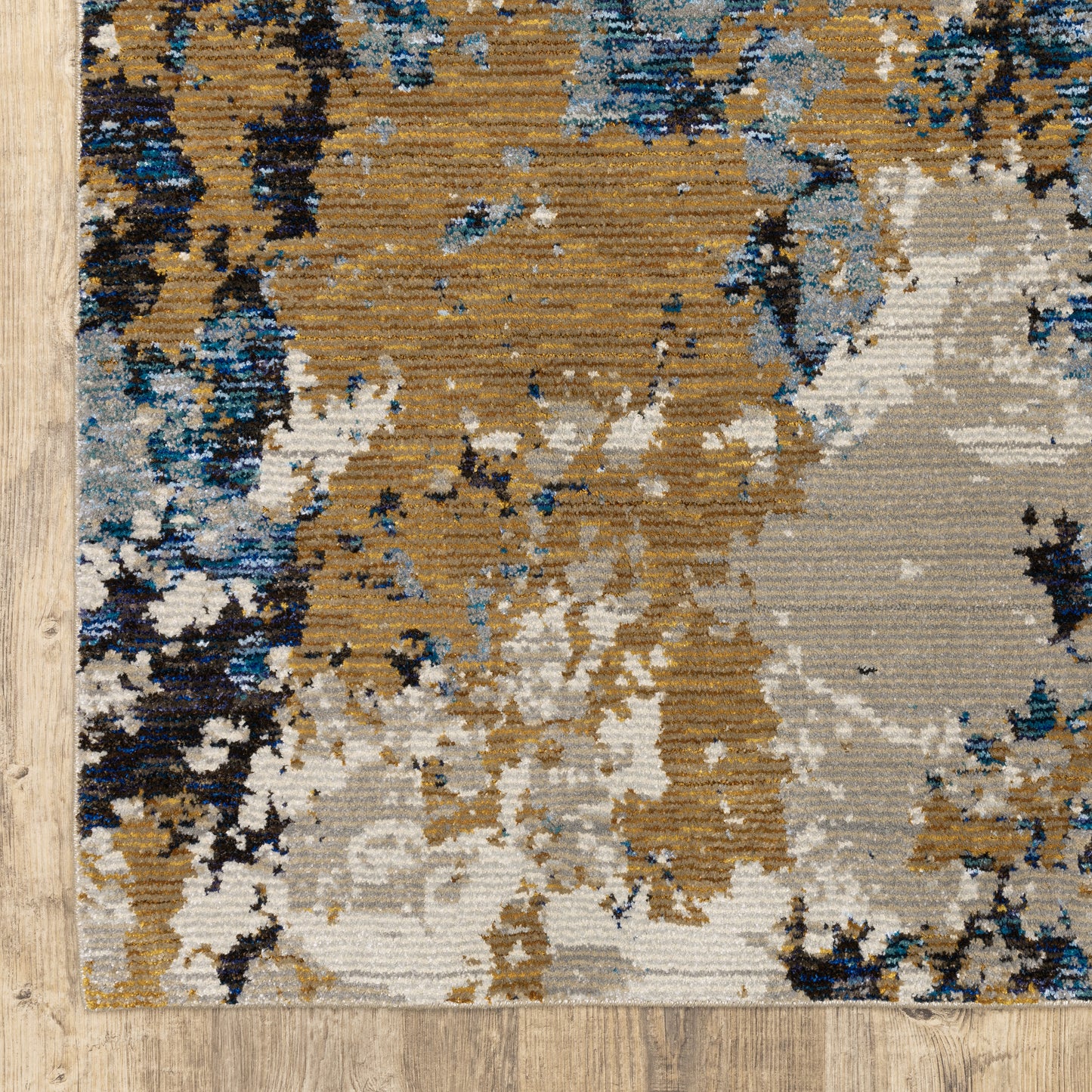 Evolution Abstract Blue/ Gold Cut Pile Rug