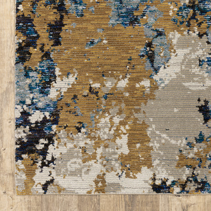 Evolution Abstract Blue/ Gold Cut Pile Rug