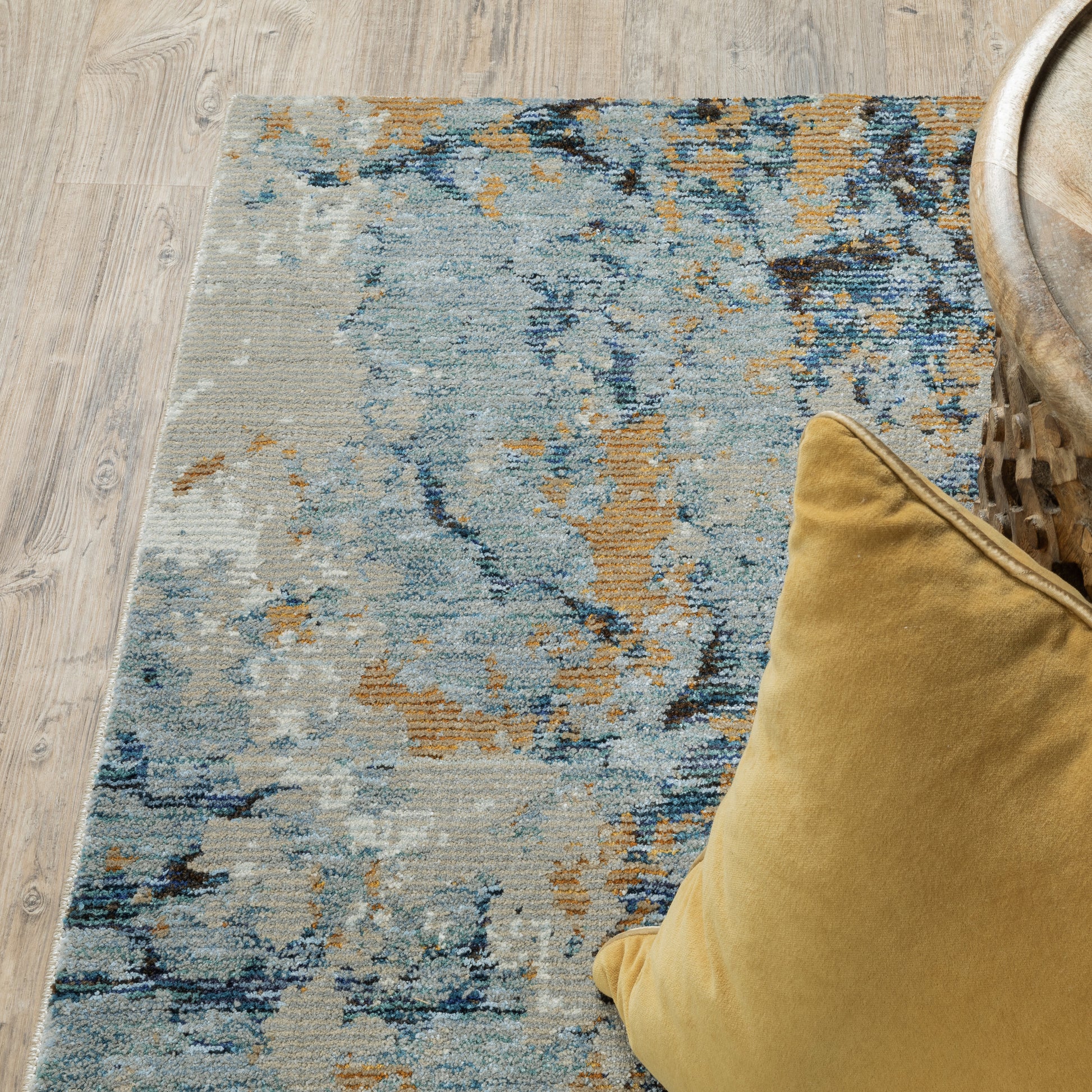 Evolution Abstract Blue/ Gold Cut Pile Rug