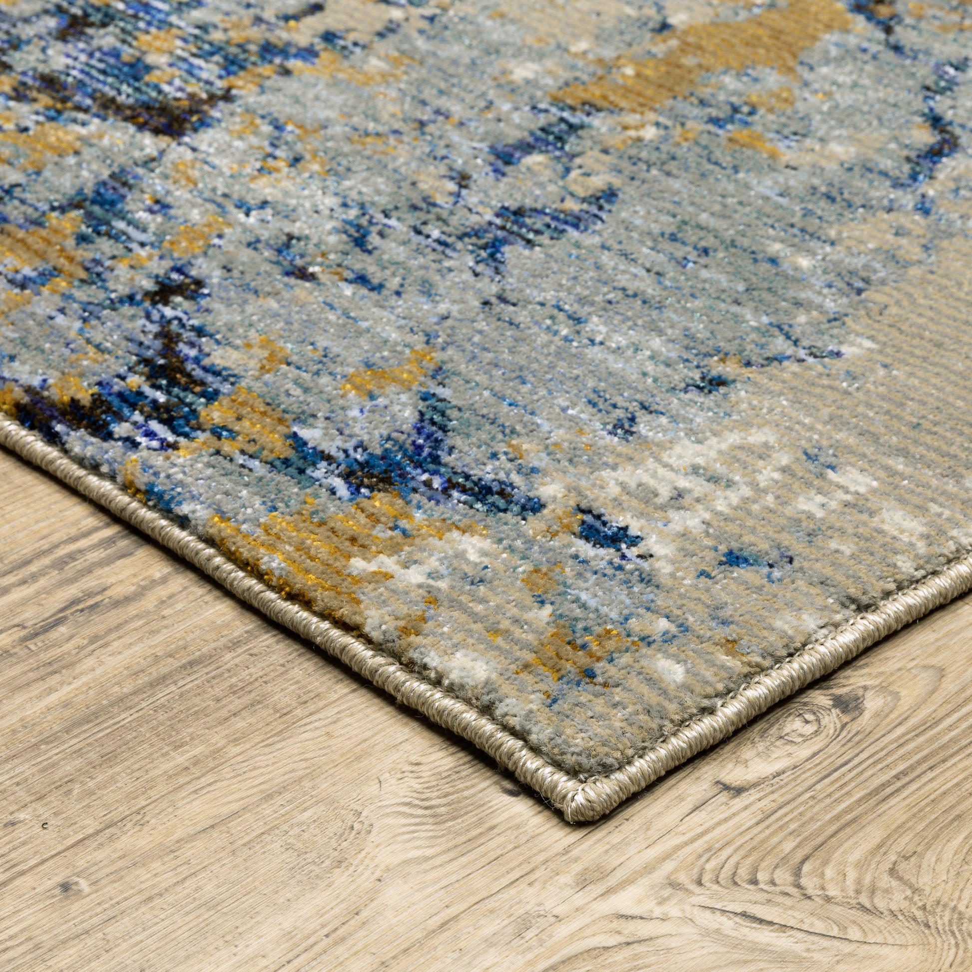 Evolution Abstract Blue/ Gold Cut Pile Rug