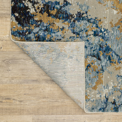 Evolution Abstract Blue/ Gold Cut Pile Rug