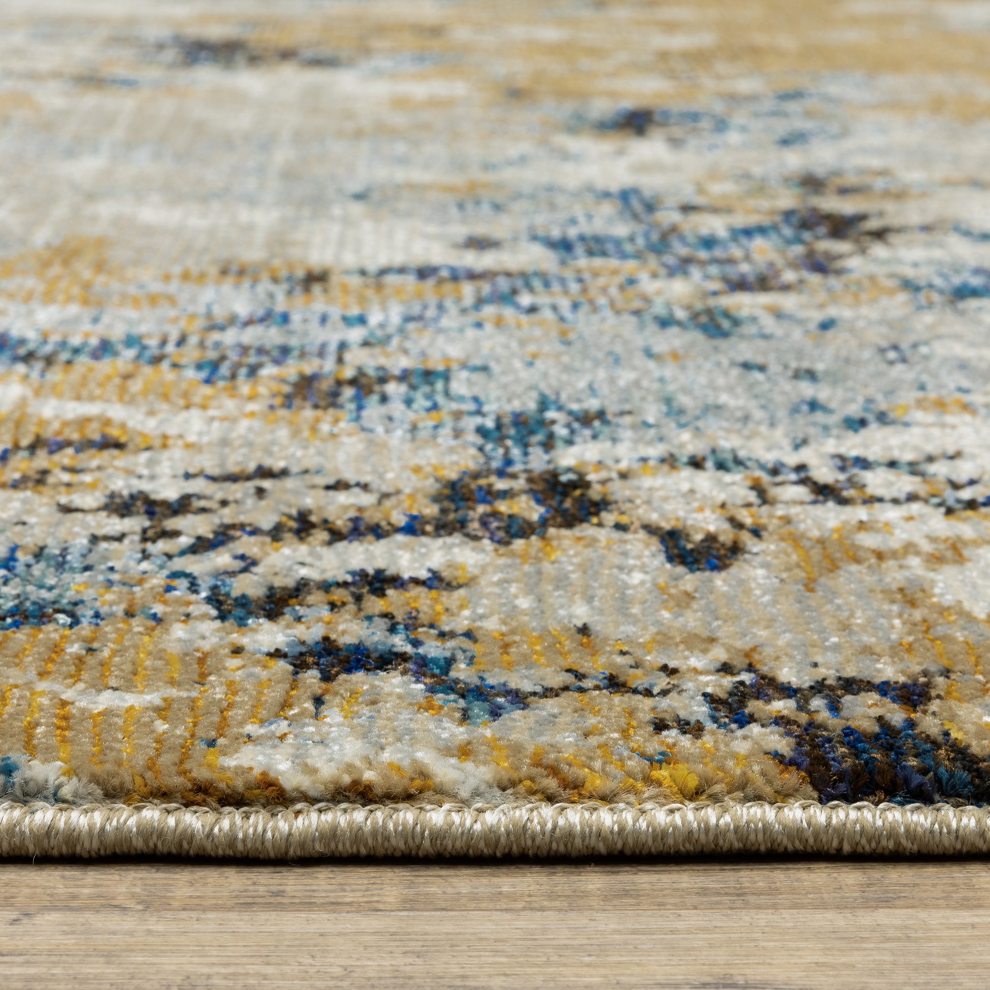 Evolution Abstract Blue/ Gold Cut Pile Rug
