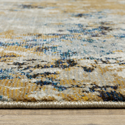 Evolution Abstract Blue/ Gold Cut Pile Rug